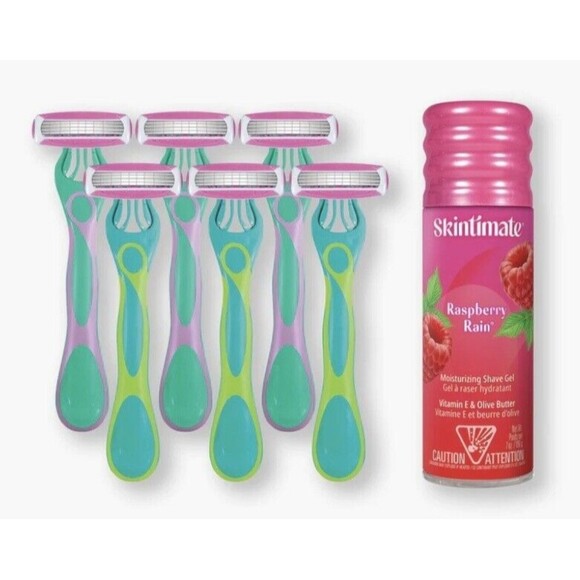 SKINTIMATE RASPBERRY RAIN GIFT SET - 6 DISPOSABLE RAZOR 1 SHAVE GEL - Picture 2 of 4